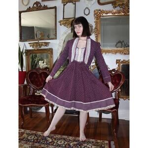 Gunne Sax by Jessica Burgundy Dress Quilted Jacket Set Long Sleeve Small